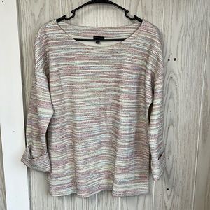 Talbots Medium 1/2 sleeve sweater style shirt. Cream with stitched stripes